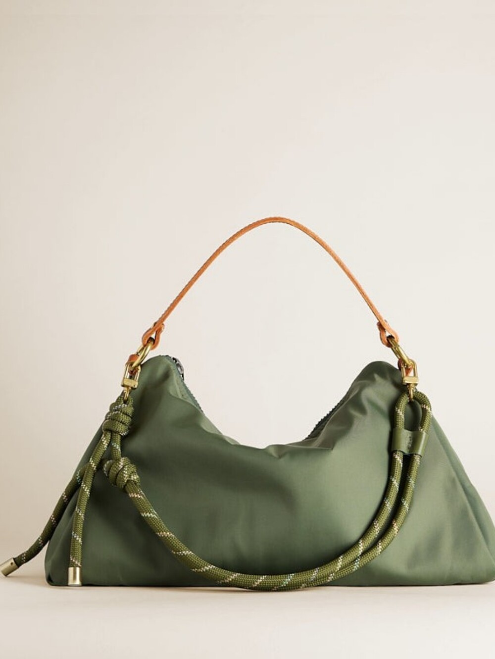 NWT Parker Thatch Classic Casual Nylon Olive Green Daily Bag Tan Leather Strap